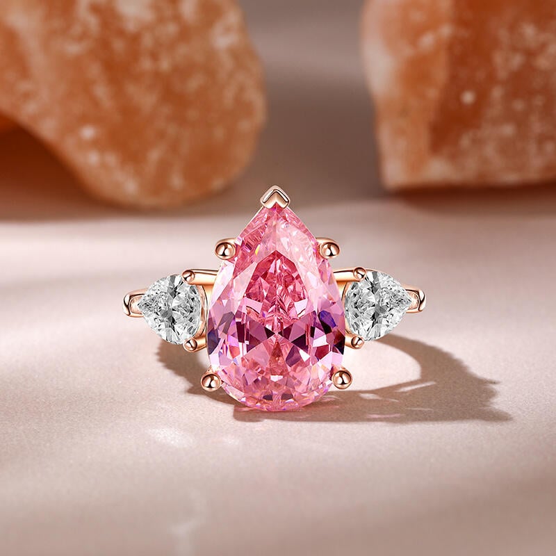 Three Stone Pink Engagement Ring