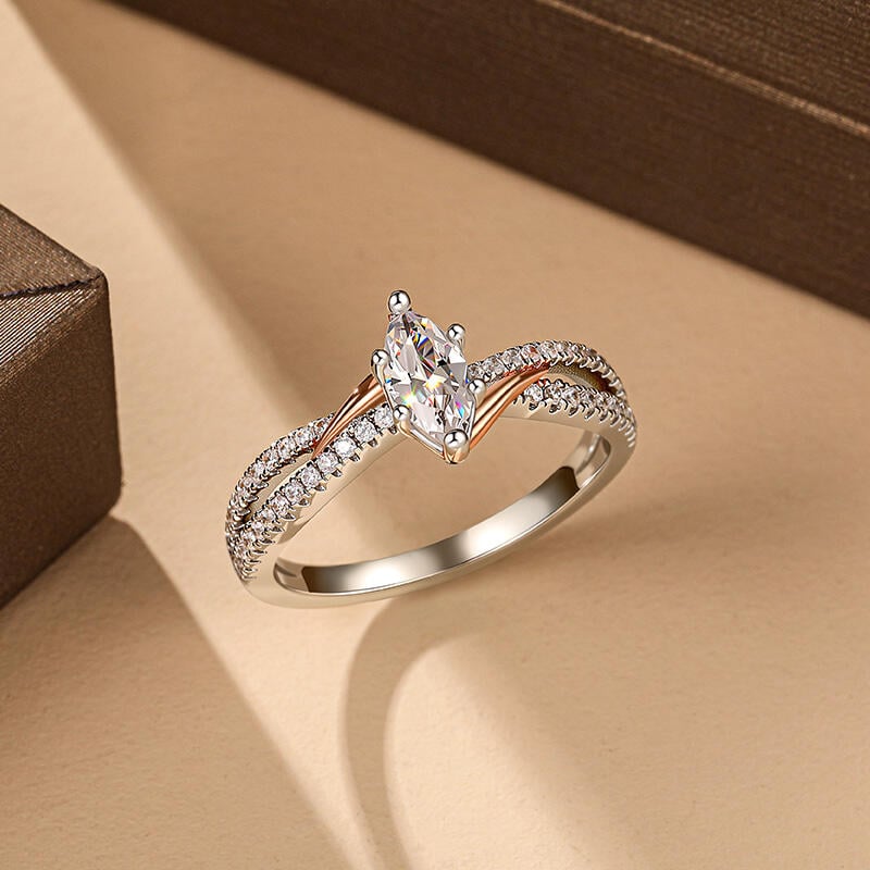 Two Tone Twisted Marquise Engagement Ring