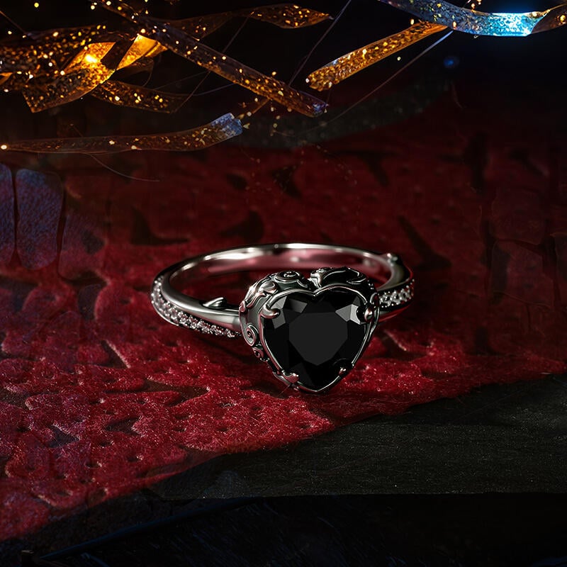 Aged Finish Black Heart Twist Ring