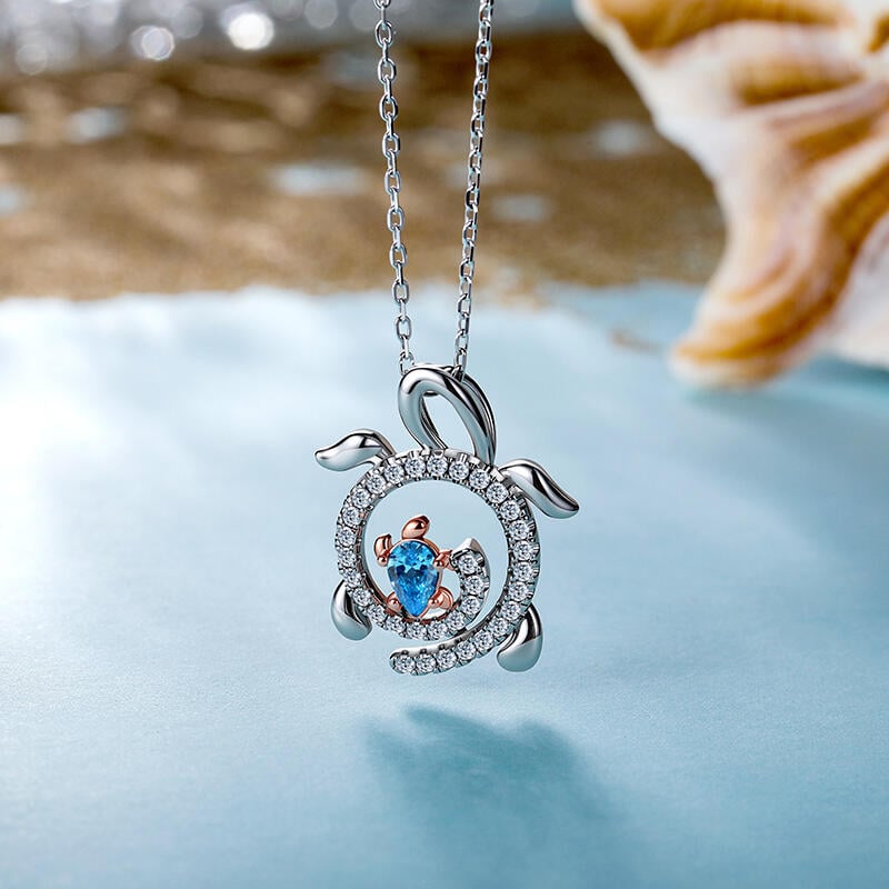 Two Tone Turtle Necklace with Birthstone