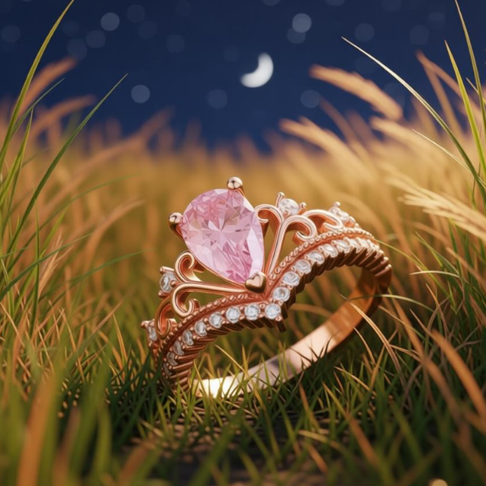 Pink Crown Pear Cut Synthetic Morganite Ring