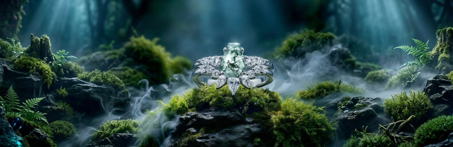 Cuffin Cut Moss Agate Ring