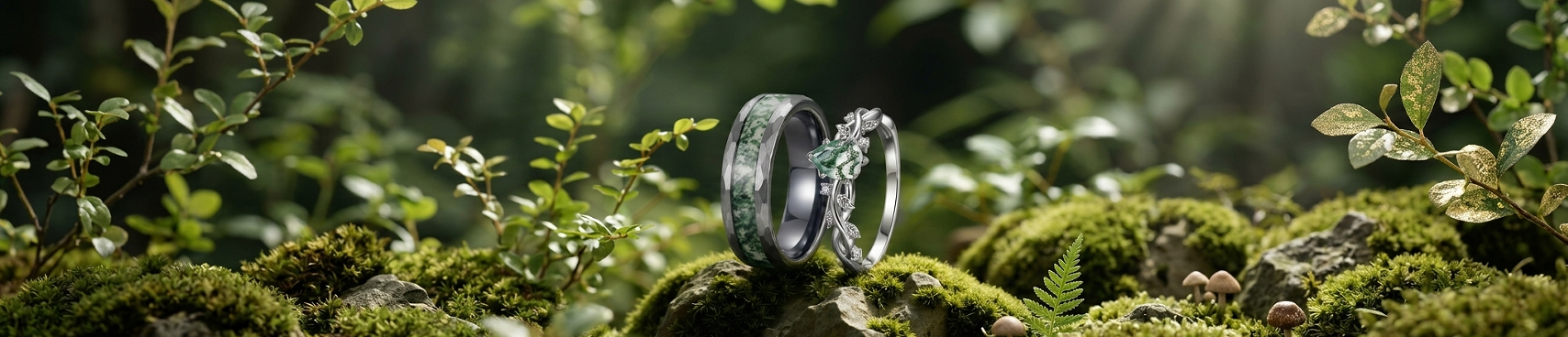 Moss Agate Couple Rings