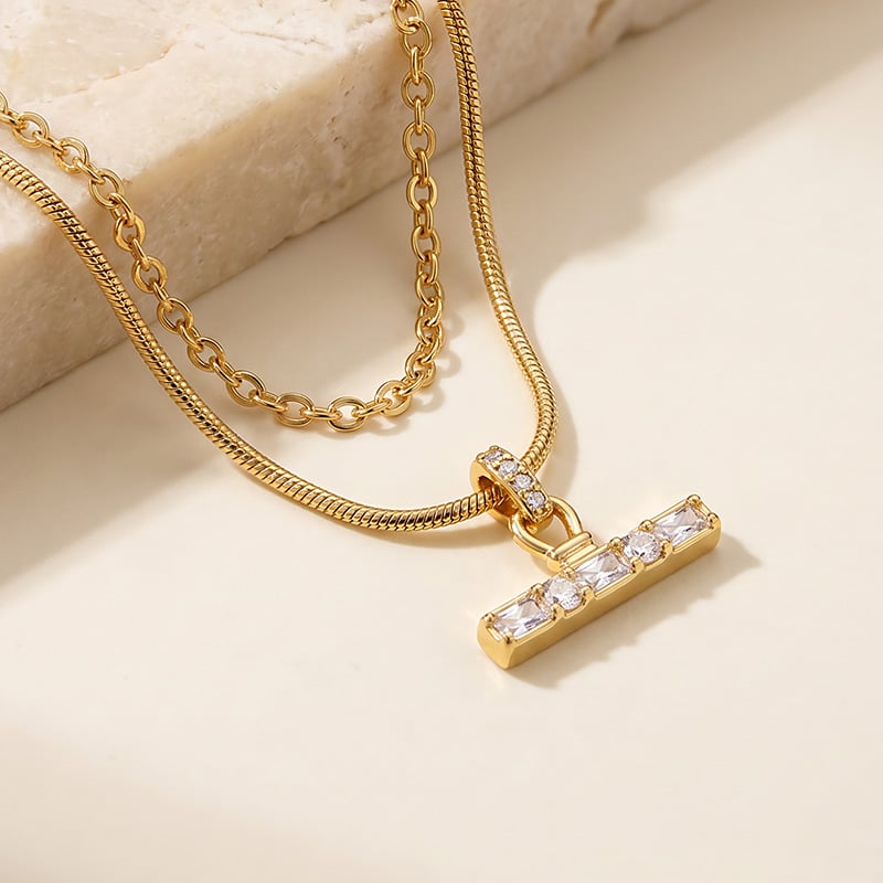 Gold T Bar Necklace

