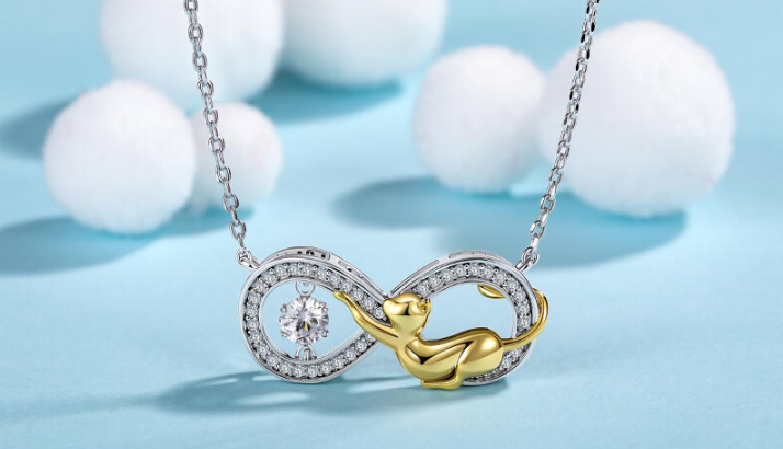 Cat Infinity Necklace with Birthstone