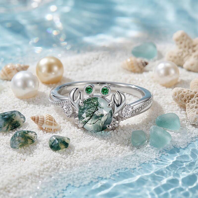 Moss Agate Crab Ring