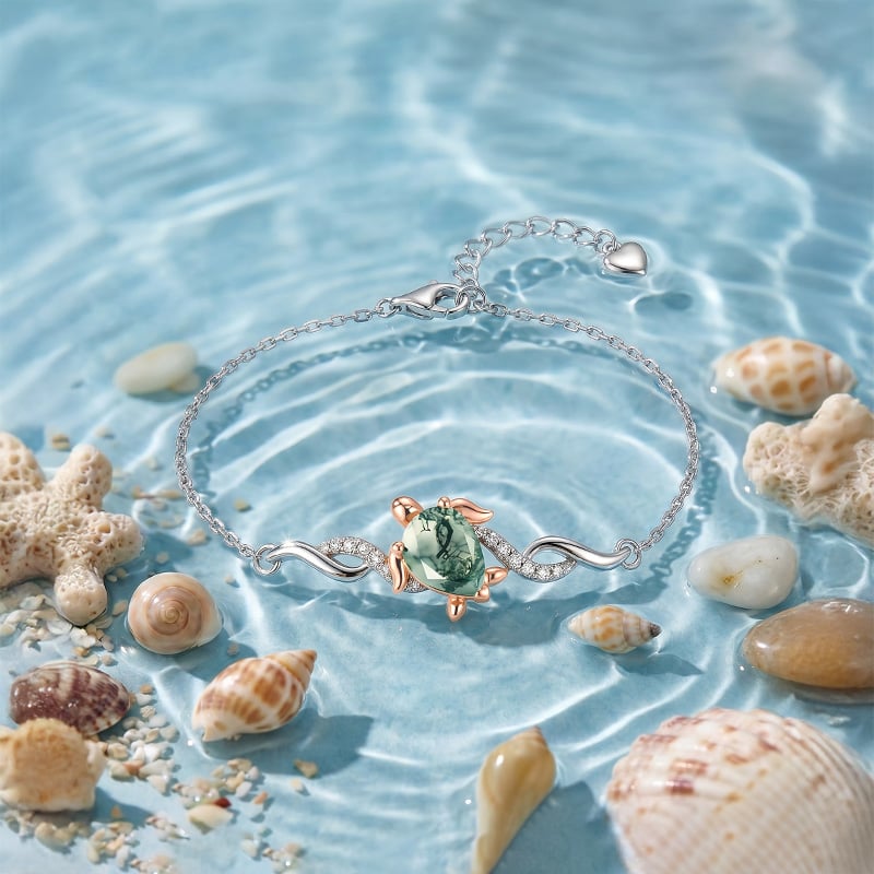 Two Tone Turtle Bracelet with Moss Agate 