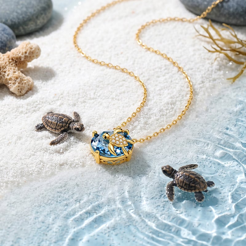 Gold Turtle Birthstone Necklace