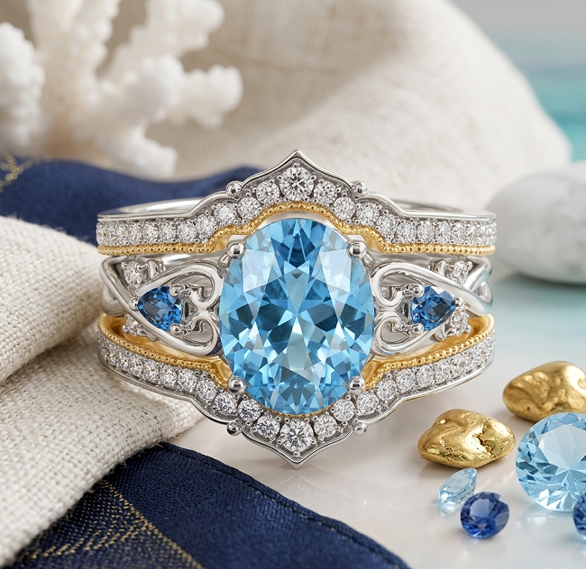 Two Tone Vintage Bridal Ring Set