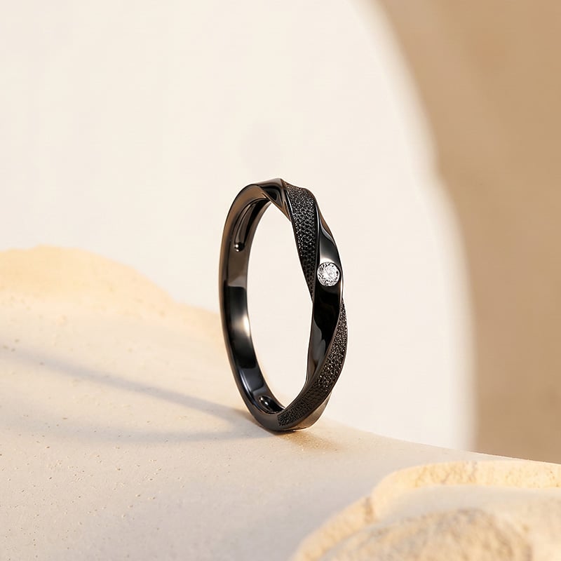 Black Stippled Twist Men's Ring