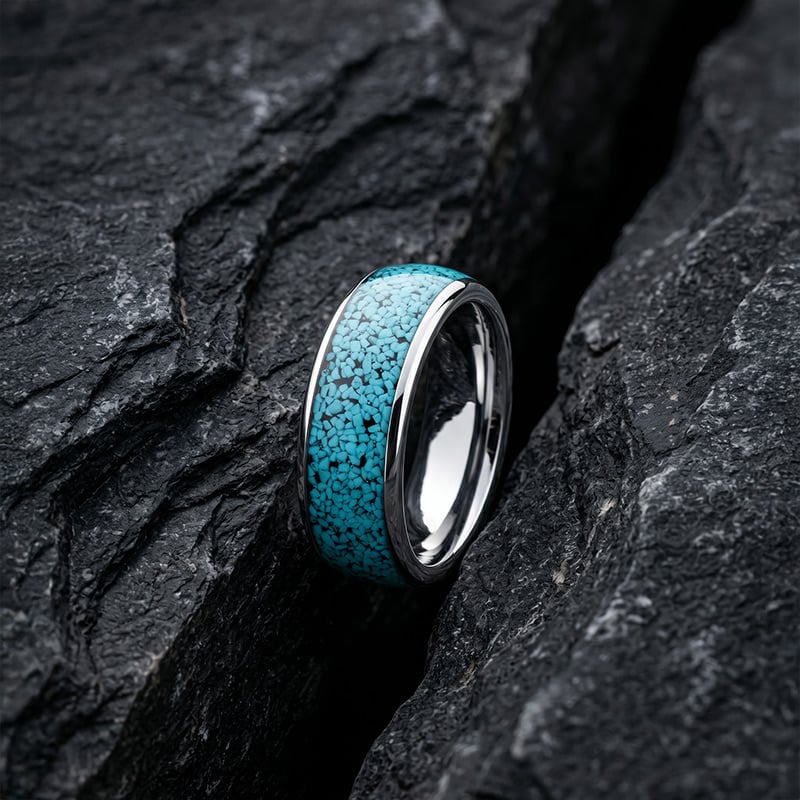 Men's Tungsten Ring with Turquoise Inlay