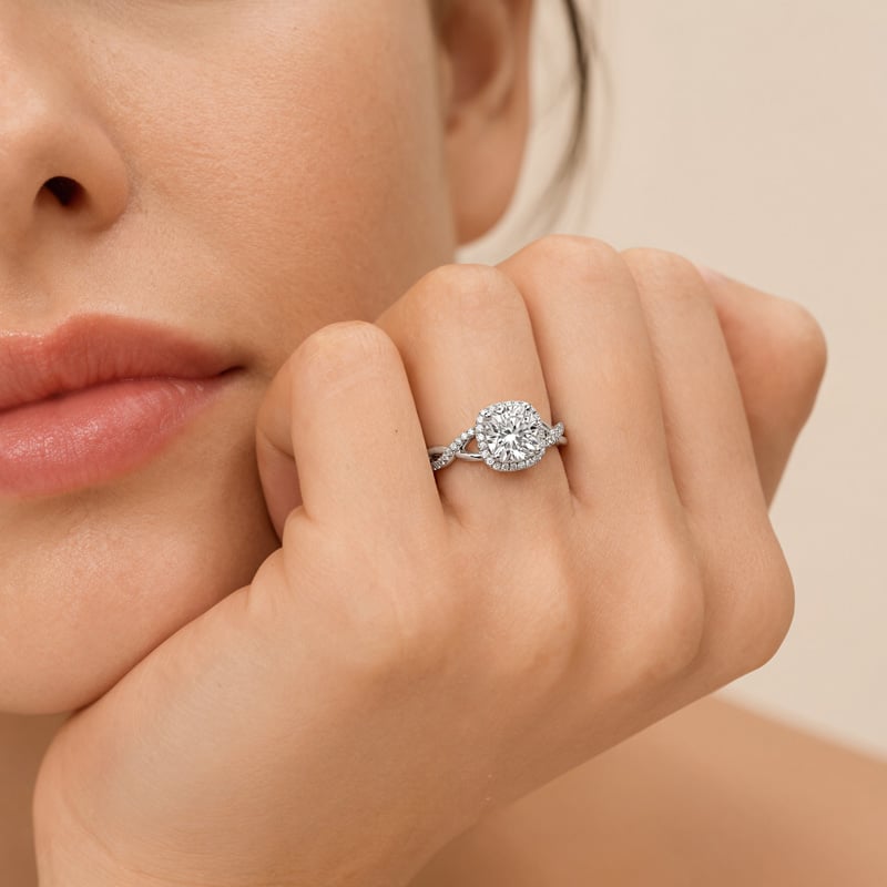 Cushion Cut Halo Engagement Ring