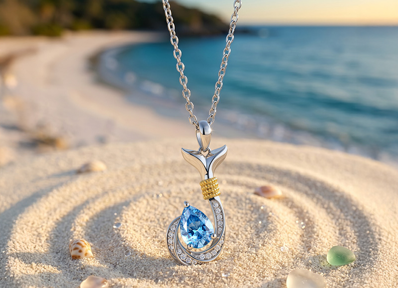 Custom Whale Tail Fish Hook Necklace with Birthstone