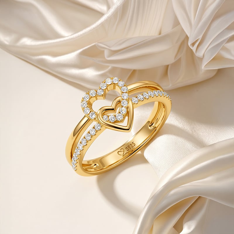 Double Row Interlocking Heart Promise Ring