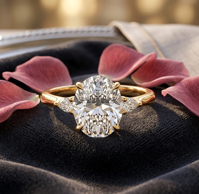 Gold Band Oval Diamond Engagement Ring