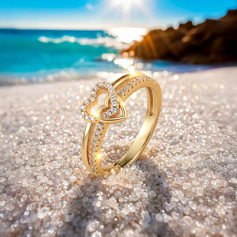 Gold Interlocking Heart Promise Ring