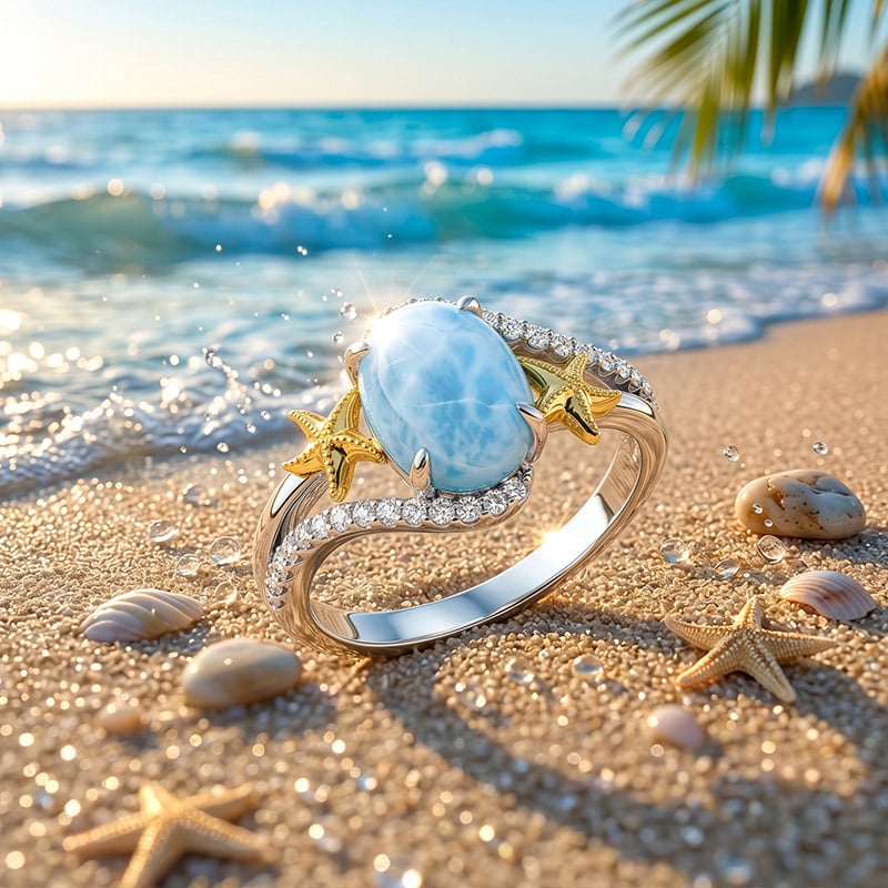 Larimar Ring with Dual Starfish