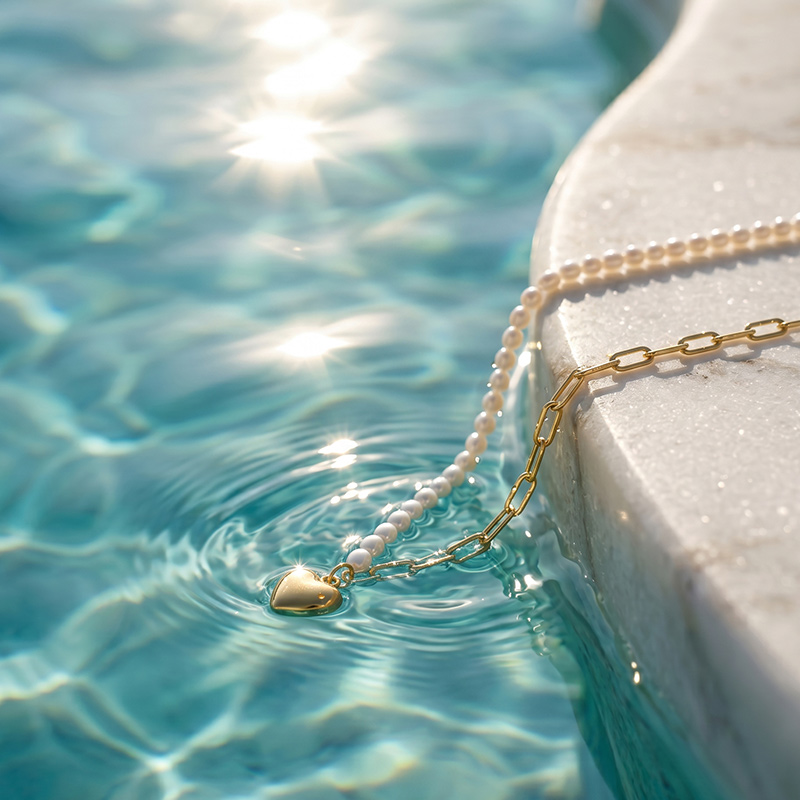 Paperclip & Pearl Heart Necklace
