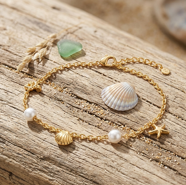 Gold Pearl Charm Bracelet