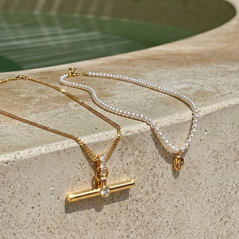 Pearl T-Bar Necklace Set