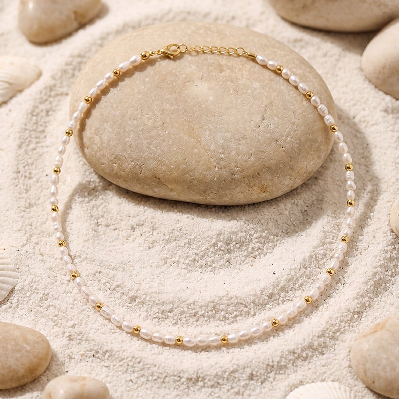 Pearl Necklace with Gold Beads