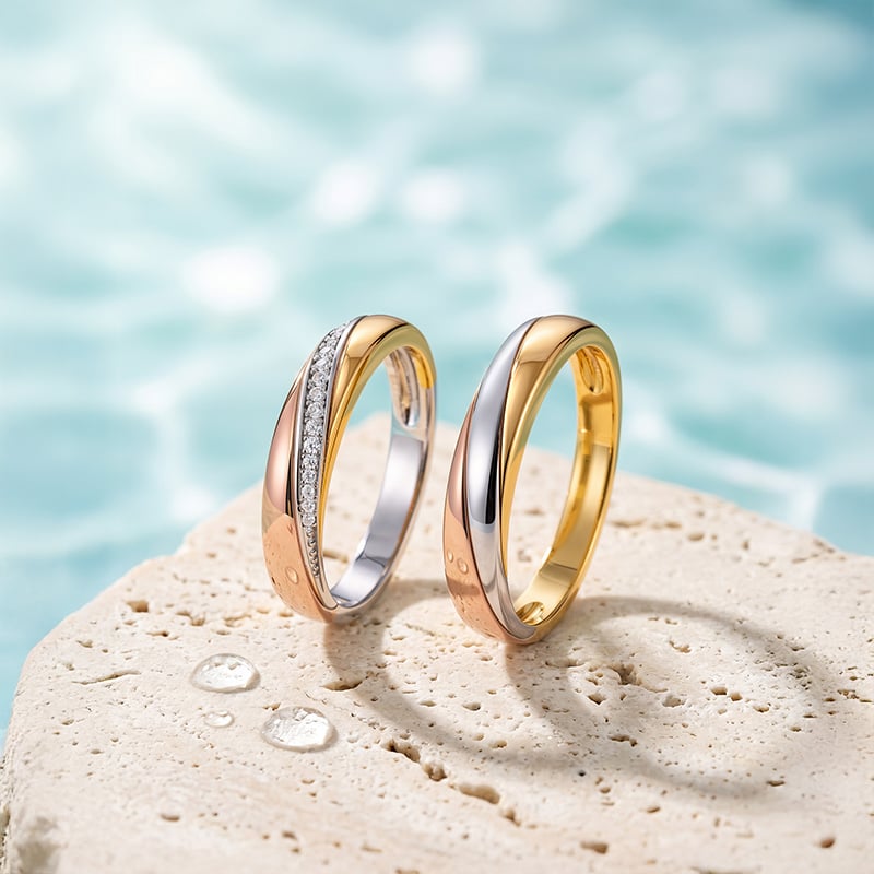 Tricolor Couple Ring Set