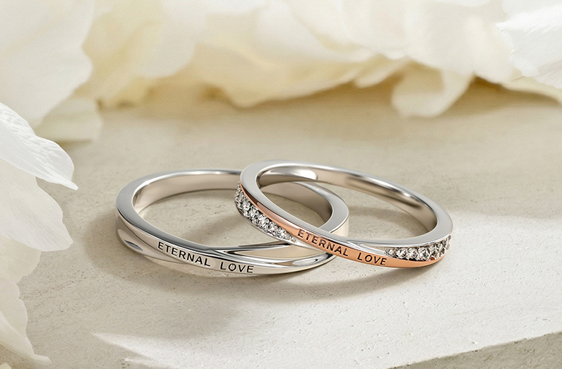 Twisted Engraved Couple Ring Set
