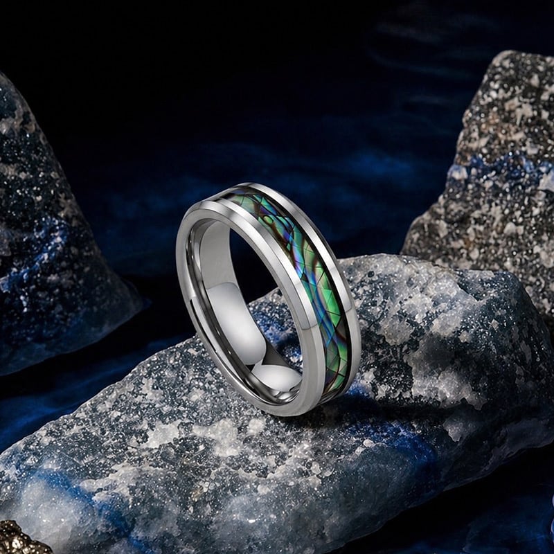 Abalone Shell Style Inlay Tungsten Ring for Men