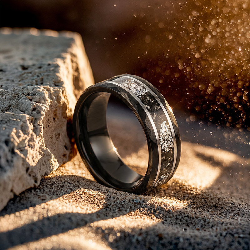 Black Hammered Tungsten Ring