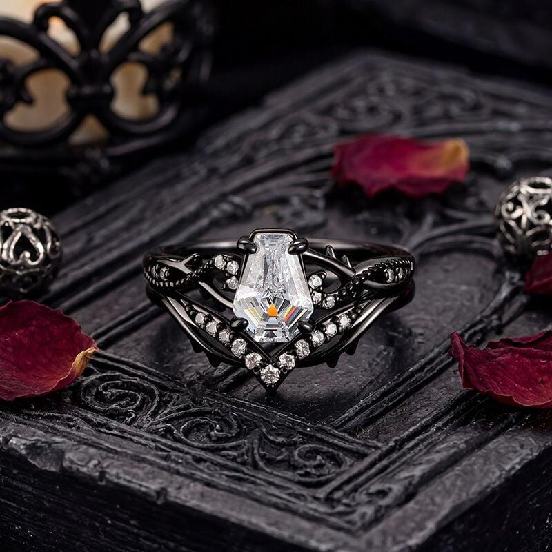 Black Thorn Coffin Cut Engagement Ring Set