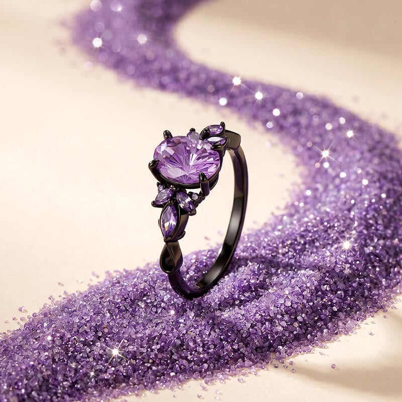 Black Vine Purple Pear Fireworks Cut Engagement Ring