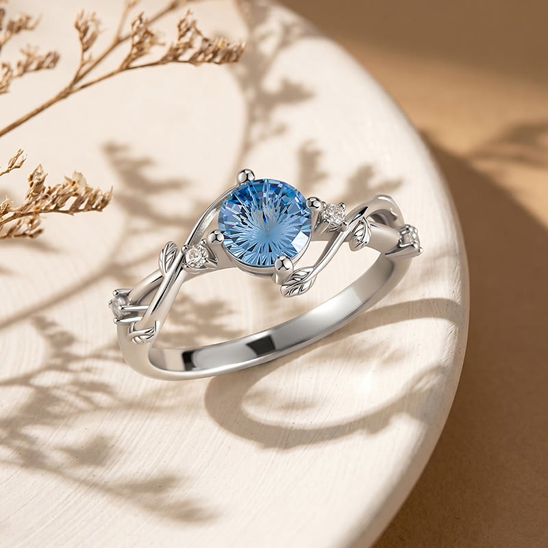 Vine Leaf Blue Sunflare Cut Bypass  Ring