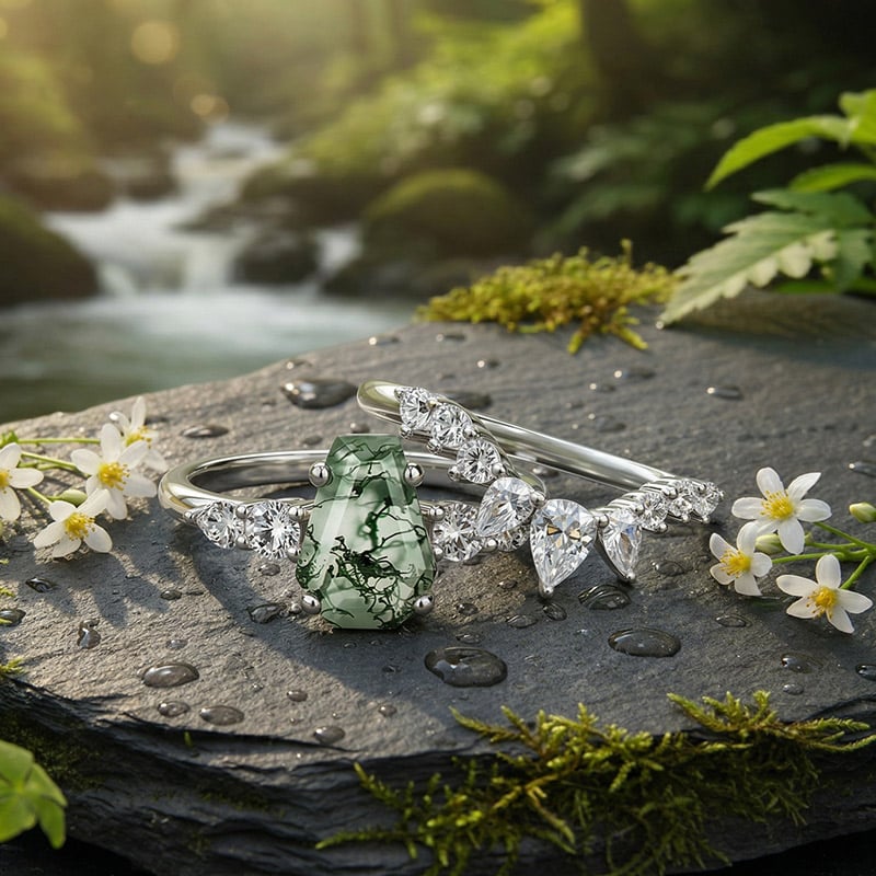 Coffin Cut Bridal Ring Set