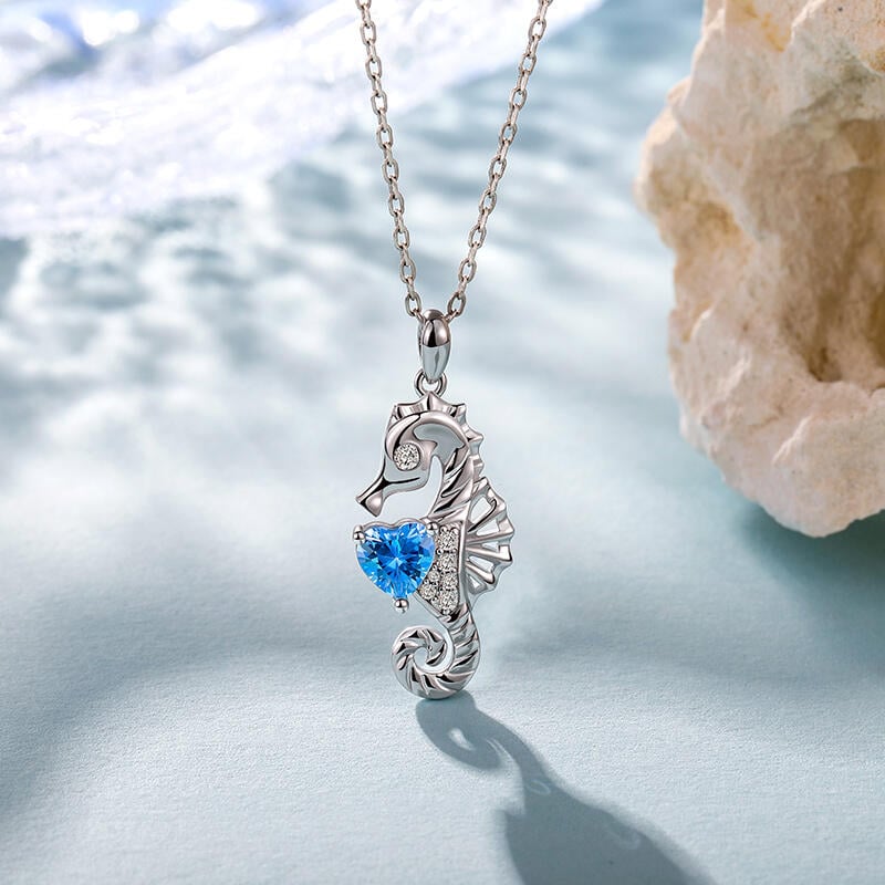 Custom Heart Birthstone Seahorse Necklace