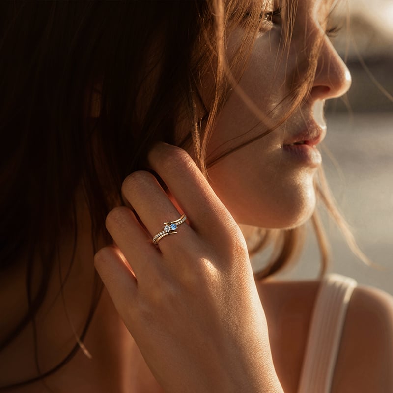 Custom Two Birthstone Bypass Wedding Ring