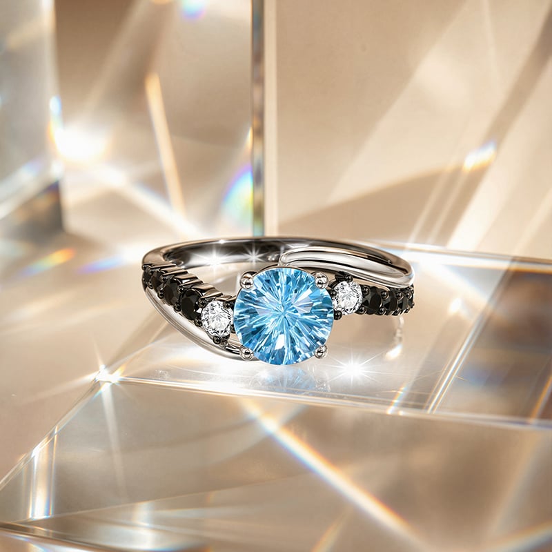 Firework Cut Blue Topaz Engagement Ring