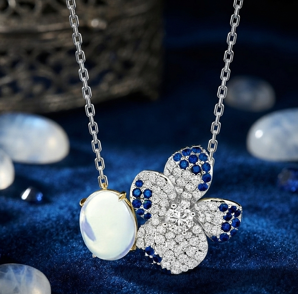 Pansy Flower Moonstone Necklace