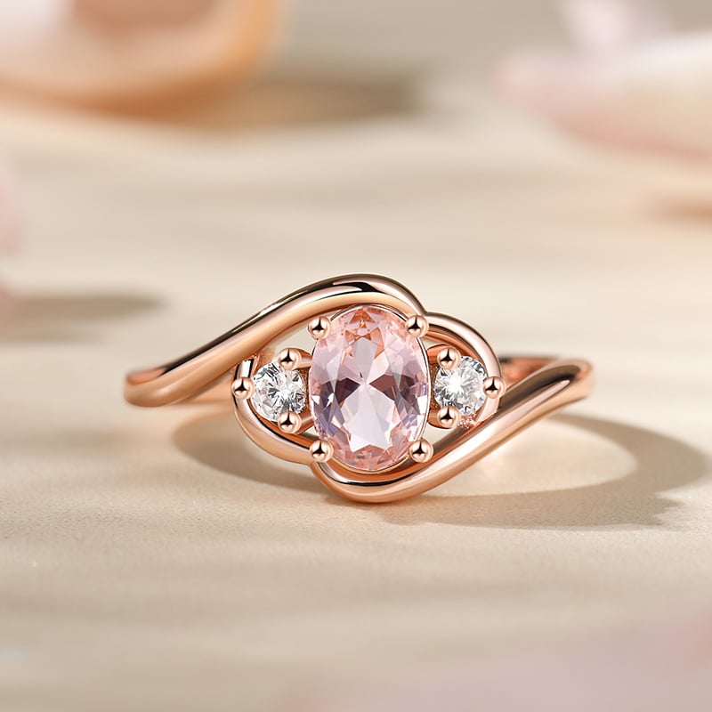 Three Stone Oval Cut Morganite Ring