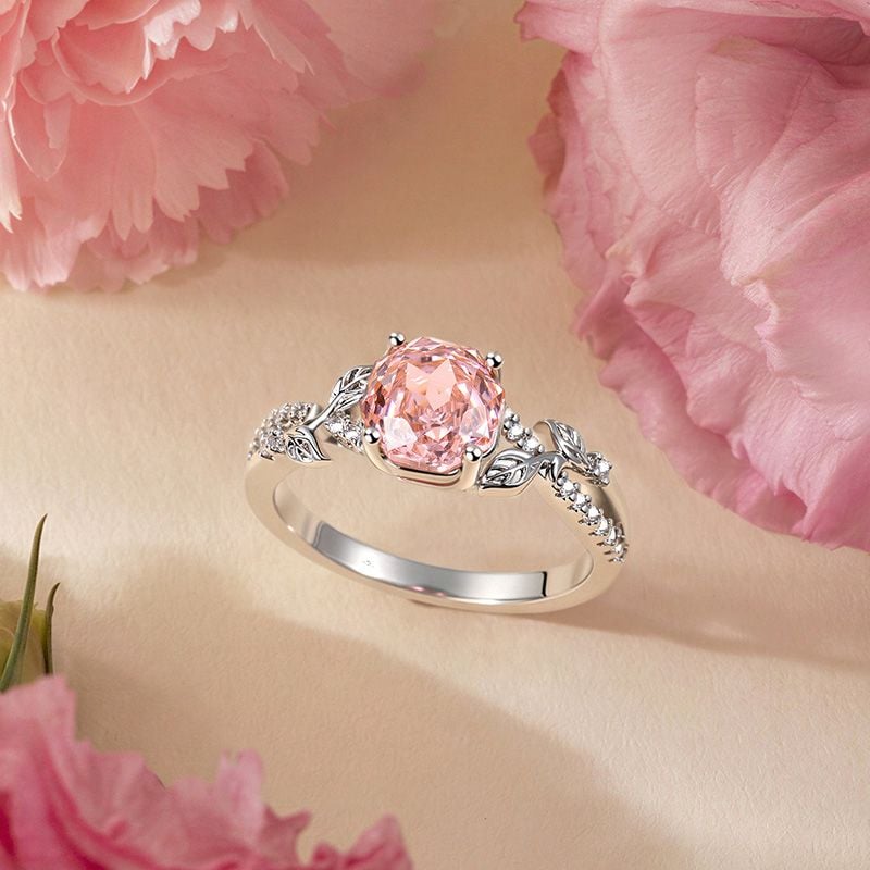 Twisted Leaf Pink Rose Cut Ring