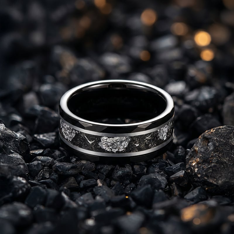 Black Hammered Tungsten Wedding Band