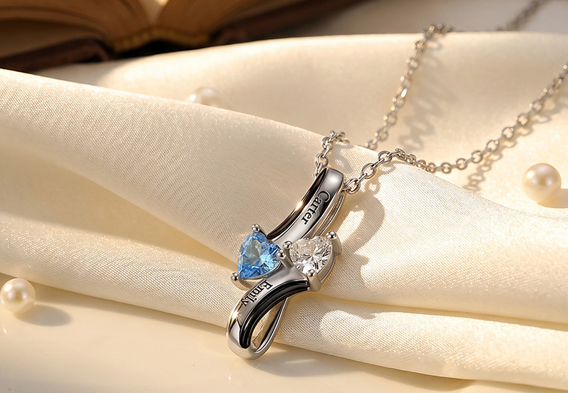 Custom Name Bypass Heart Birthstone Necklace
