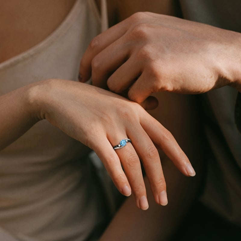 Firework Cut Blue Topaz Promise Ring