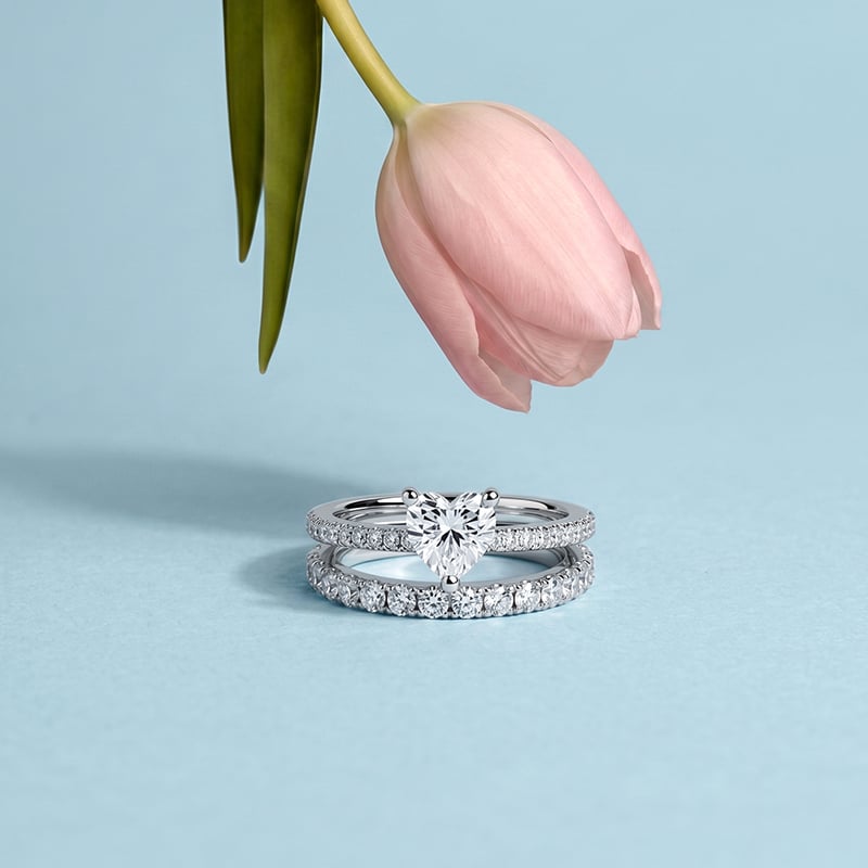 Heart Engagement Ring Set