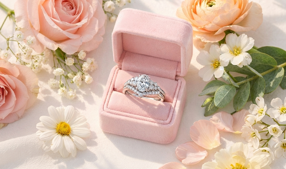 Oval Cut Cluster Bridal Ring Set