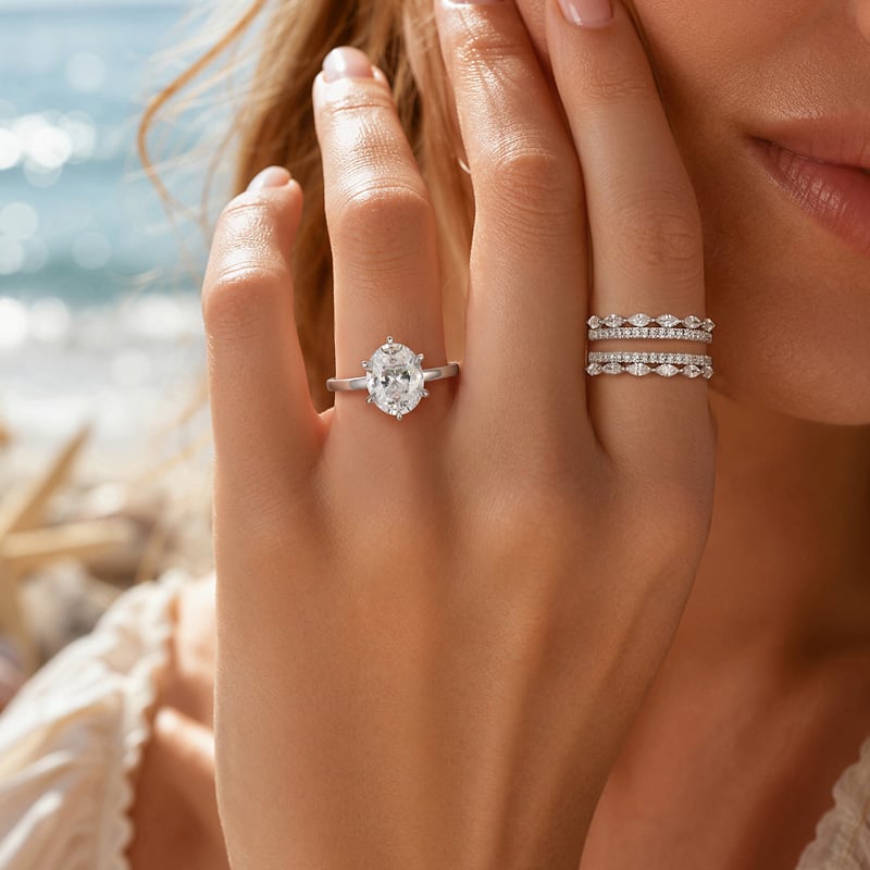 Oval Engagement and Wedding Ring Set