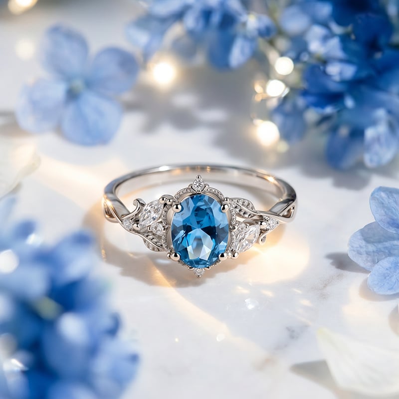 Oval London Blue Topaz Engagement Ring