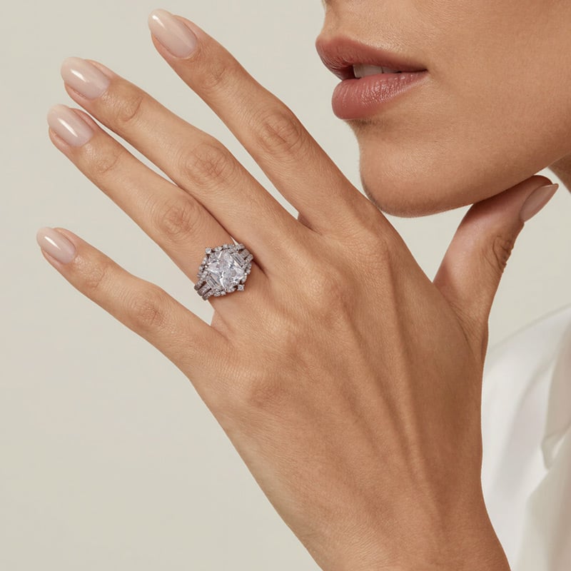 Radiant Engagement Ring with V-Shape Band
