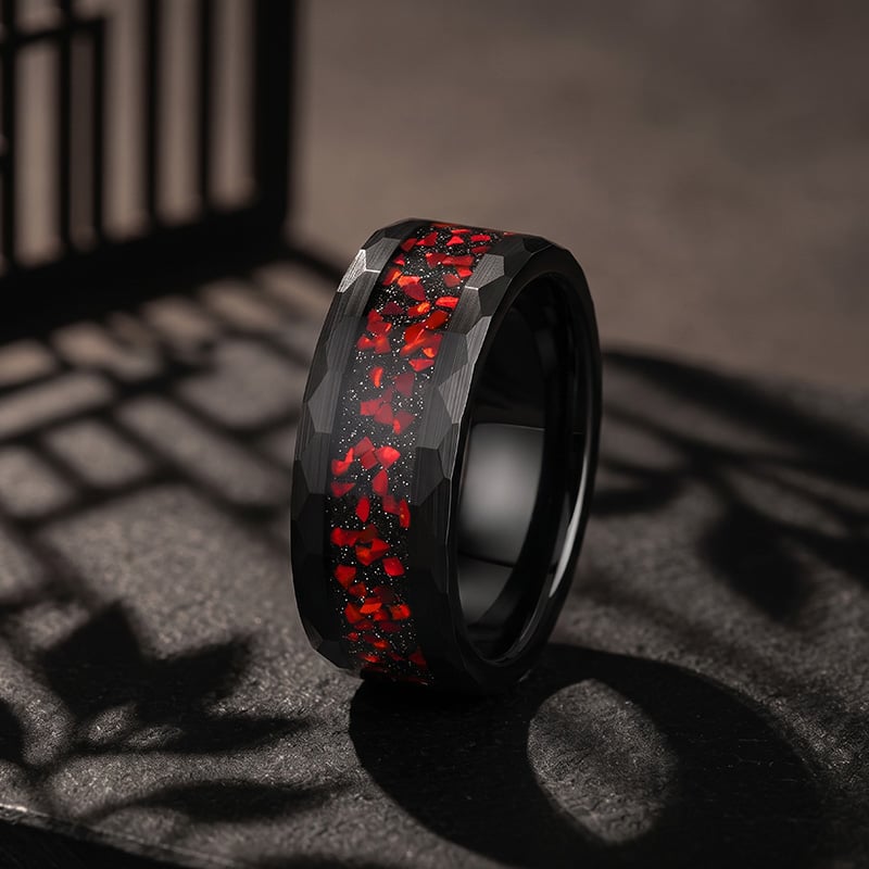 Red Stone Inlay Black Tungsten Ring for Men