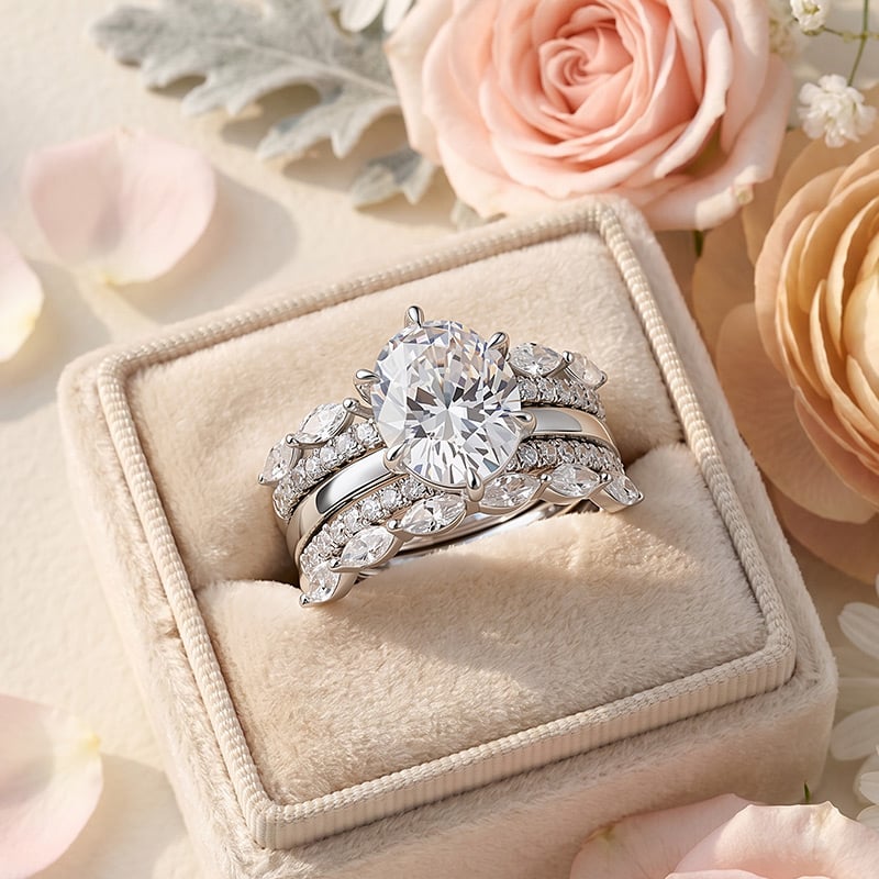 Vintage Oval Cut Bridal Ring Set