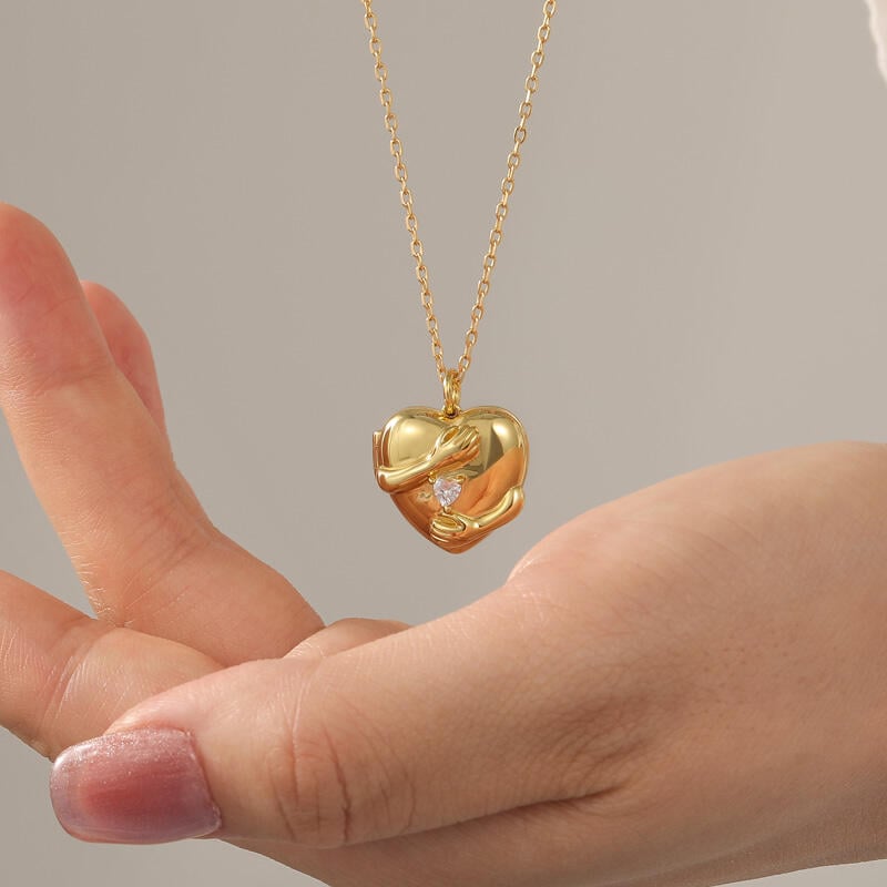 Custom Birthstone Heart Photo Locket Necklace